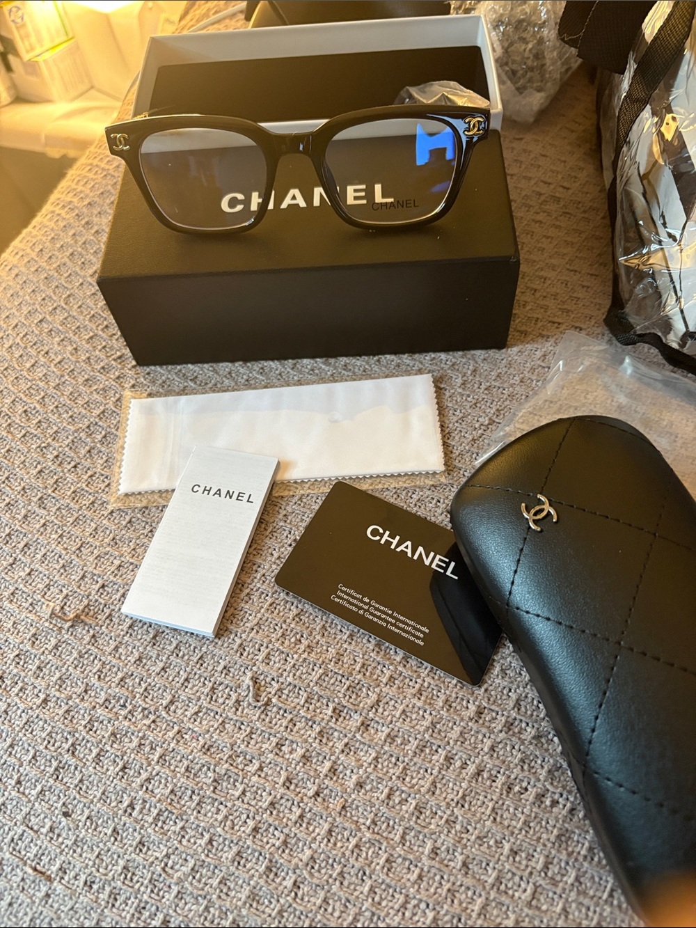 CHANEL Black Square Women's Optical Glasses with Gold CC Accents